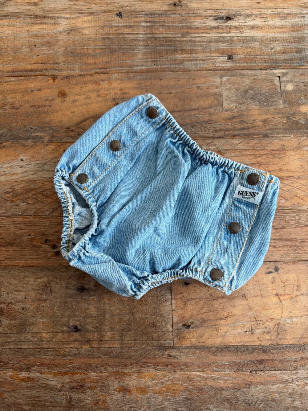GUESS Light Blue Denim Diaper Cover with Snap Details